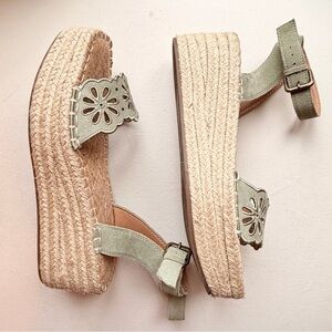 Cream and Green Espadrille Sandals